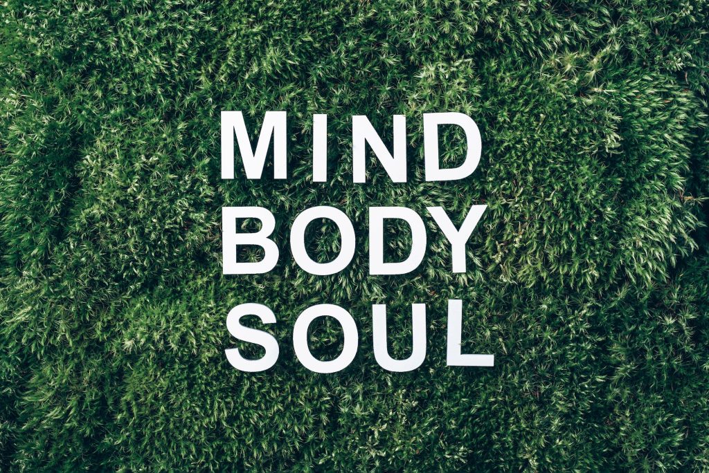 Body • Mind • Spirit • Soul blocks on grass